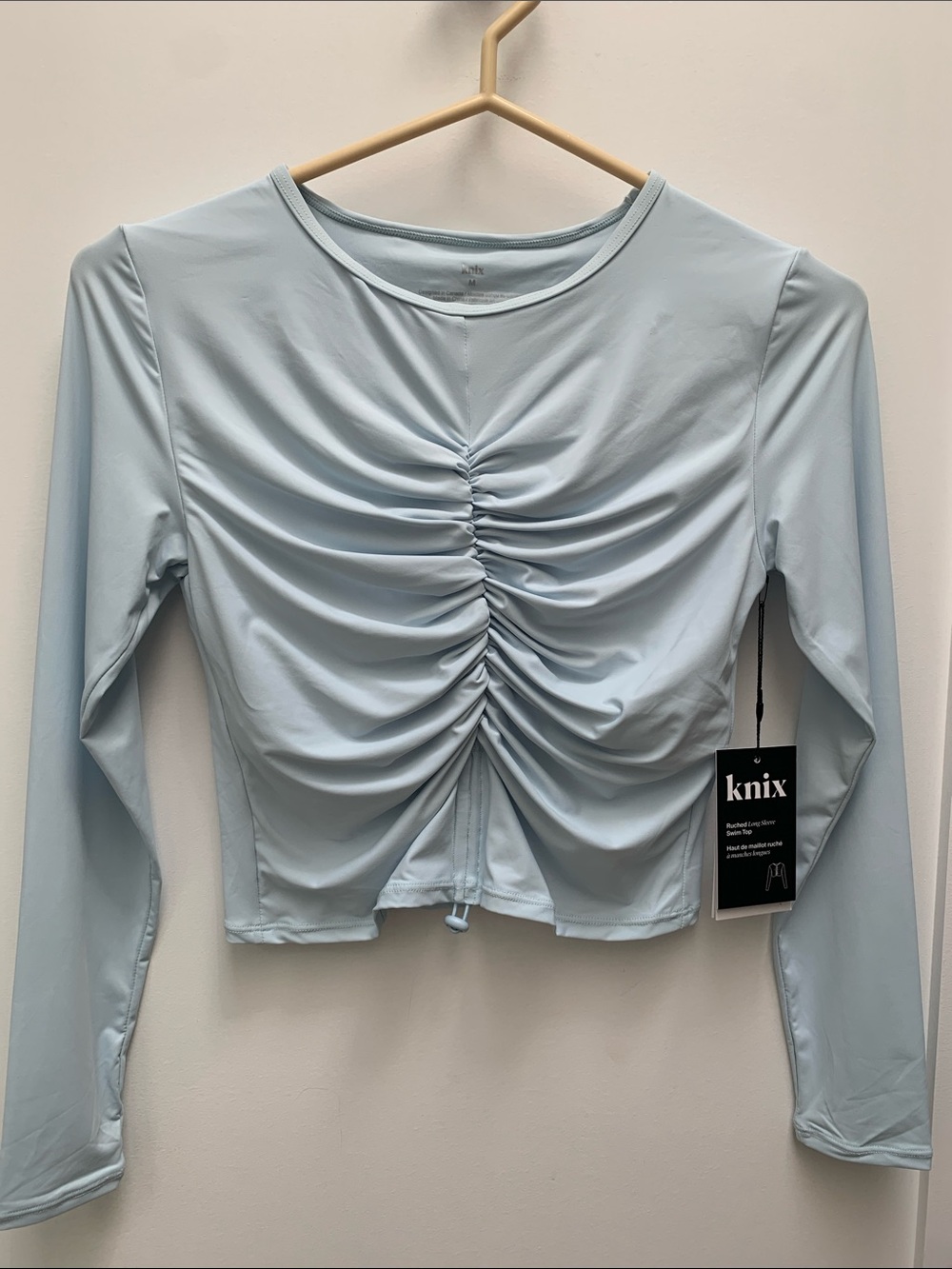 knix Light Blue Long Sleeve Ruched Swim Top
